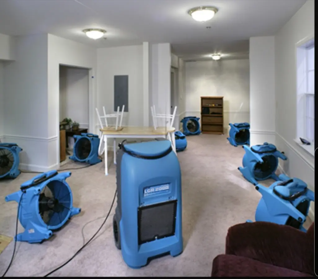 Air movers and dehumidifier setup for Water Extraction & Removal in Harwich